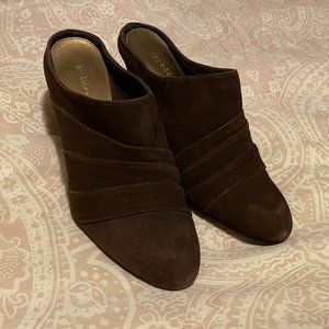 New Brown Suede Slip On Dressy Clogs 3" Heel 7.5